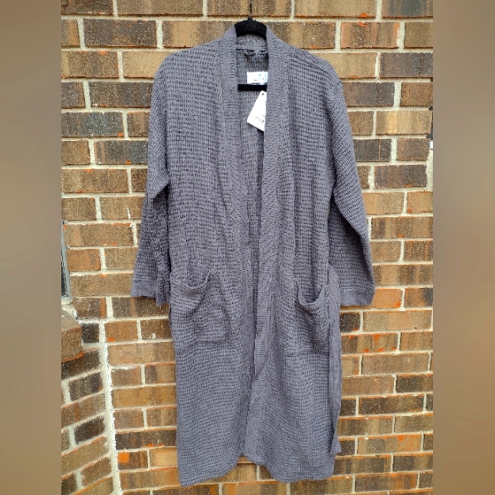 Matouk Kiran Bath Robe Gray Cotton Bamboo Blend Waffle Weave Unisex - Picture 5 of 9